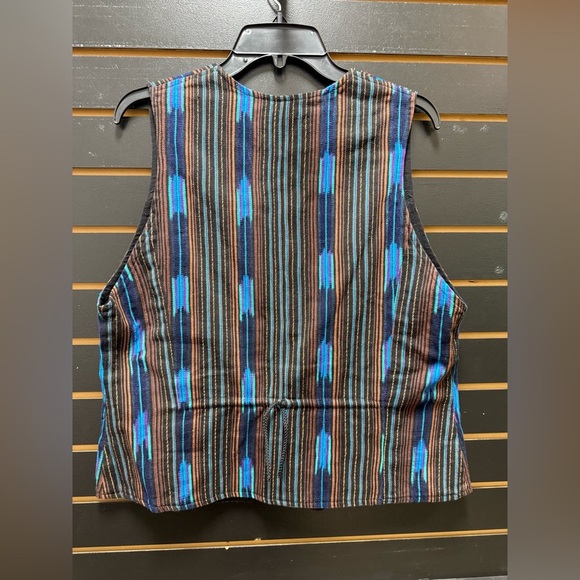 Vintage Woven Ikat Stripe Button Vest – Size Large - Picture 3 of 5